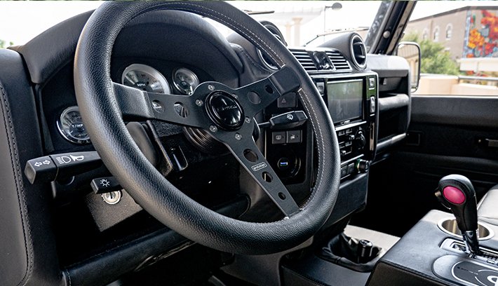 custom defender 110 interior blacked out steering wheel