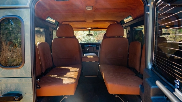 Back seats facing each other in a defender classic model
