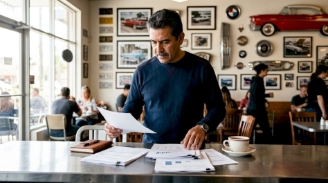 Man reviewing classic vehicle export paperwork