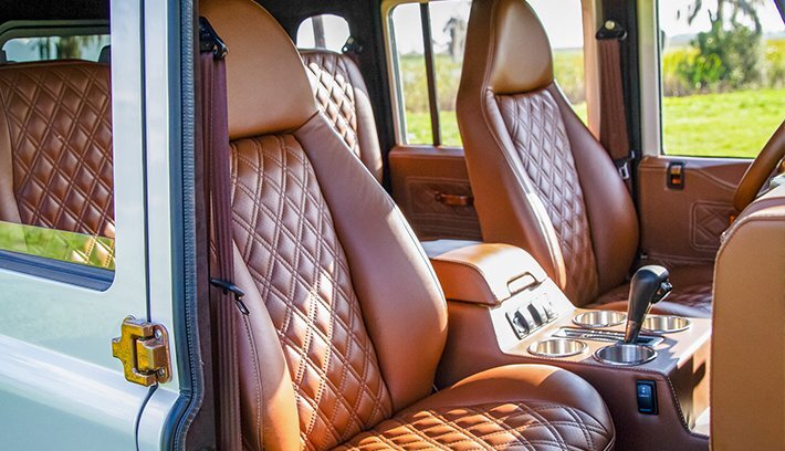 defender 130 interior with brown leather seats